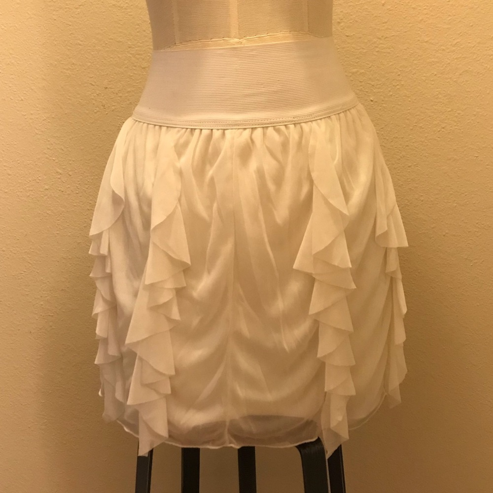 White Ruffly Mini Skirt with Elastic Waistband